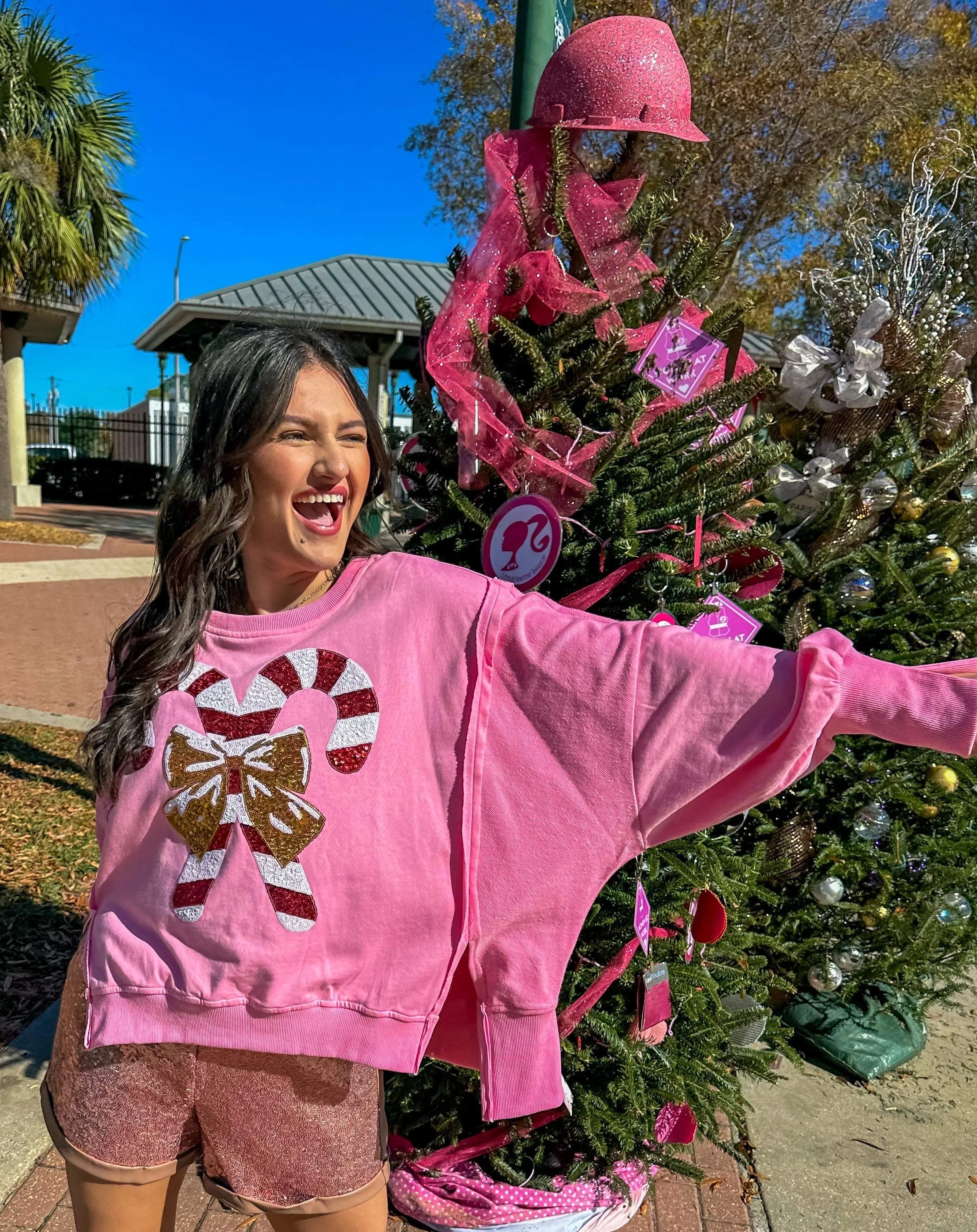 Queen Of Sequin Candy Cane Sweatshirt