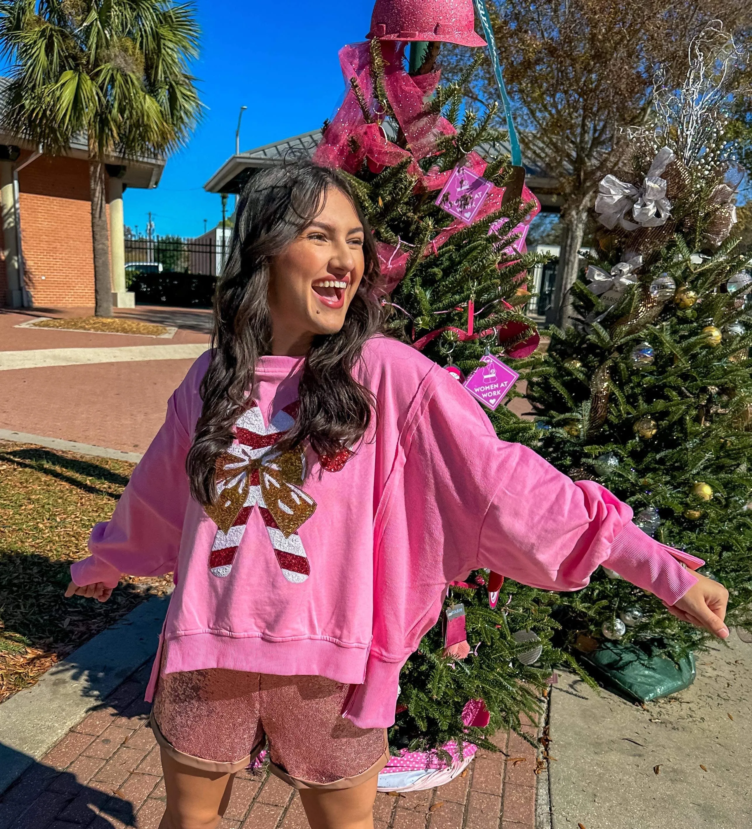 Queen Of Sequin Candy Cane Sweatshirt