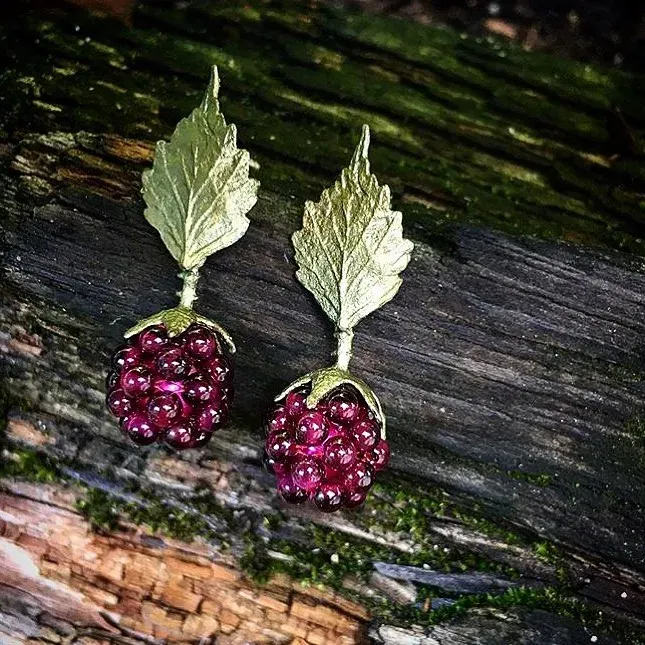 Raspberry Post Leaf Earrings