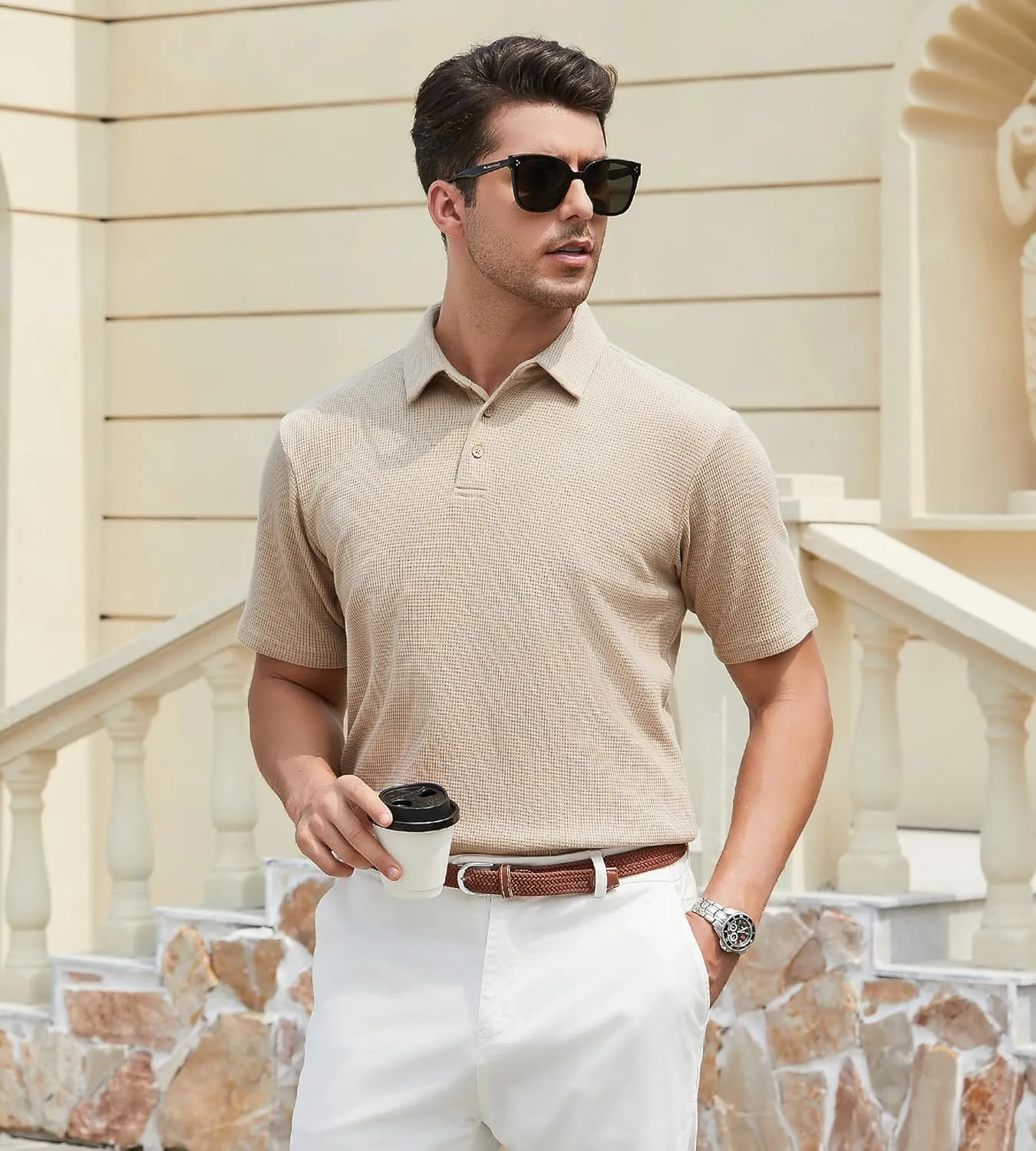SAMERM Mens Zipper Polo Shirts Short Sleeve Casual Fashion Stylish Knit Polo T Shirt for Men