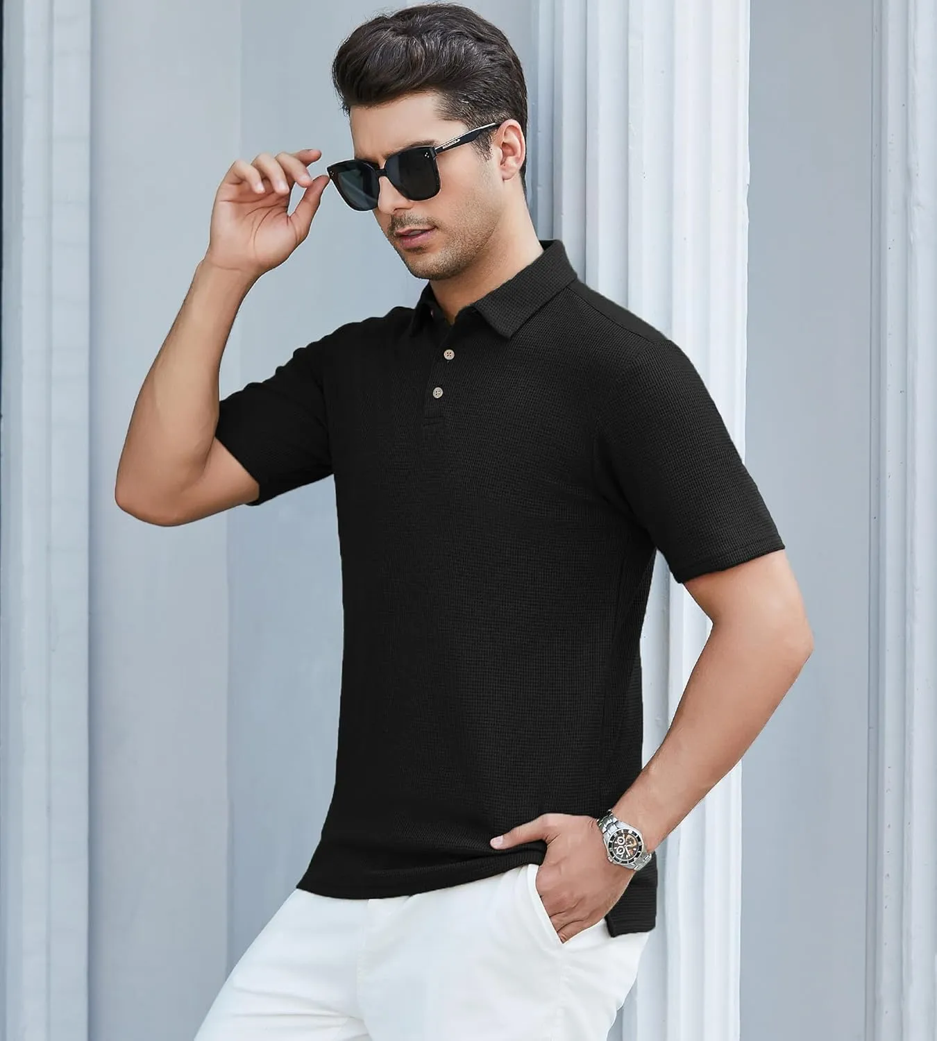 SAMERM Mens Zipper Polo Shirts Short Sleeve Casual Fashion Stylish Knit Polo T Shirt for Men