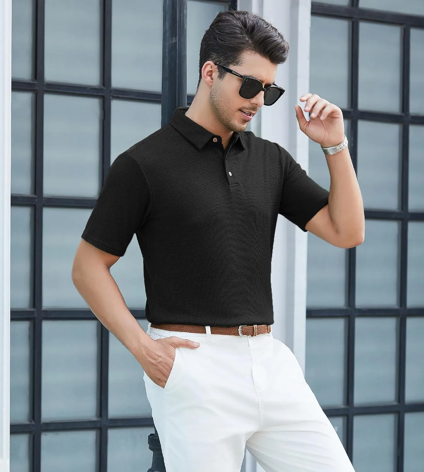 SAMERM Mens Zipper Polo Shirts Short Sleeve Casual Fashion Stylish Knit Polo T Shirt for Men