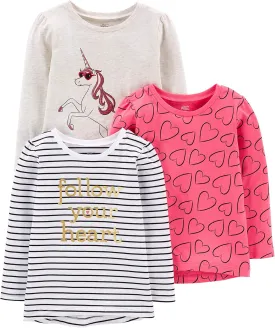 Simple Joys by Carter's Girls' 3-Pack Graphic Long-Sleeve Tees