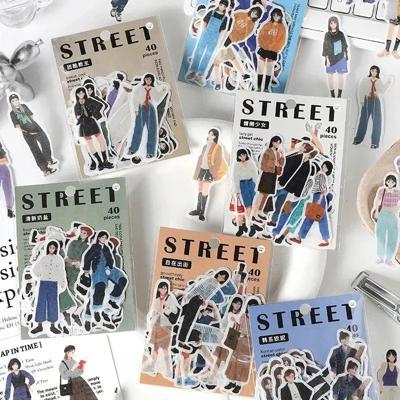 Street Style Girls Sticker Set - 40 Fashionable Pieces