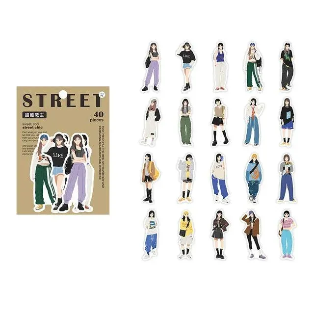 Street Style Girls Sticker Set - 40 Fashionable Pieces
