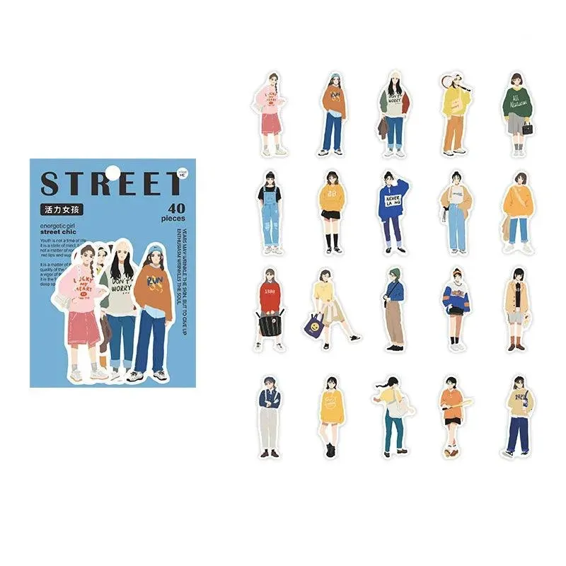 Street Style Girls Sticker Set - 40 Fashionable Pieces