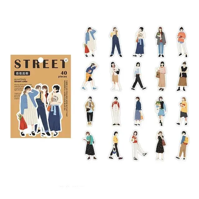 Street Style Girls Sticker Set - 40 Fashionable Pieces