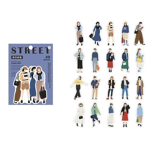 Street Style Girls Sticker Set - 40 Fashionable Pieces
