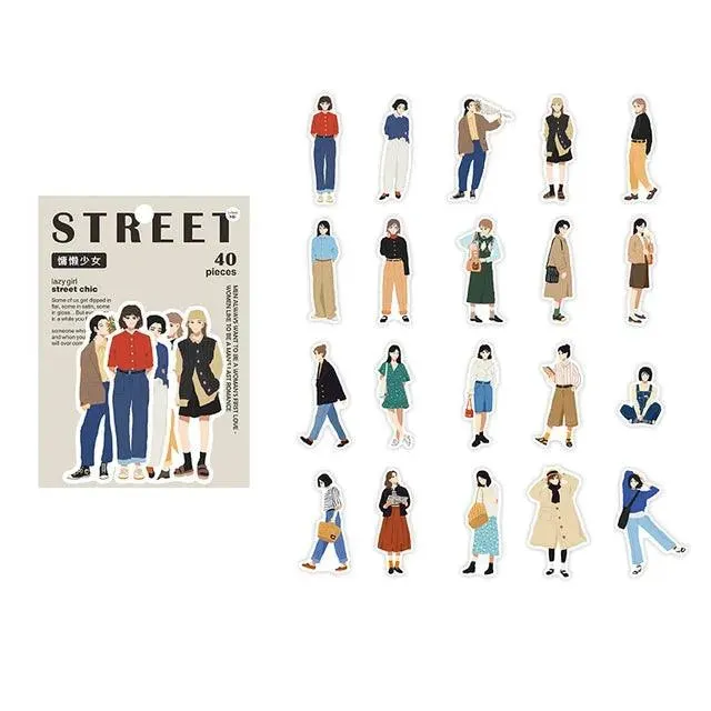 Street Style Girls Sticker Set - 40 Fashionable Pieces