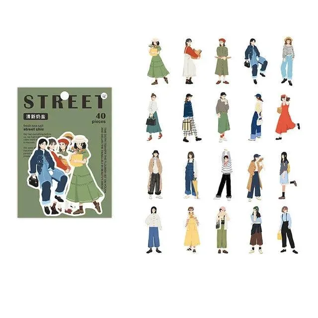 Street Style Girls Sticker Set - 40 Fashionable Pieces