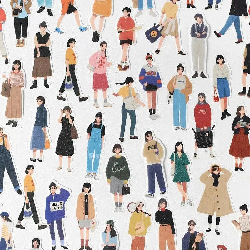 Street Style Girls Sticker Set - 40 Fashionable Pieces