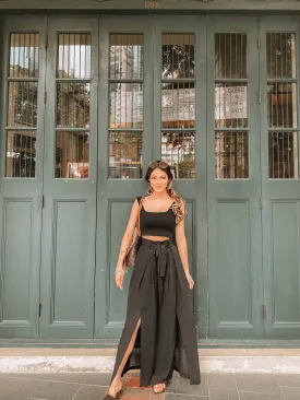 Talia Chiffon Flared Pants in Black
