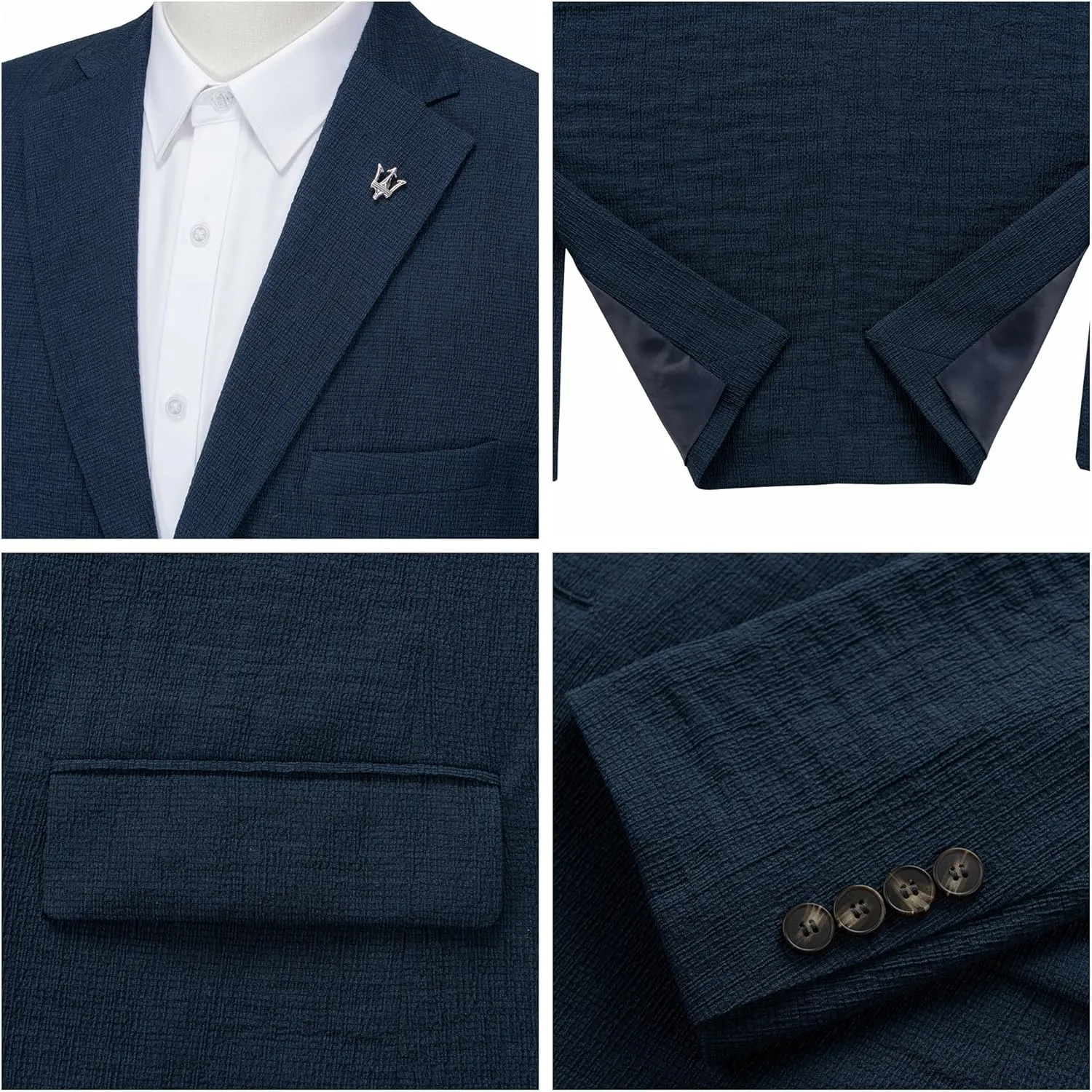 WEEN CHARM Men's Summer Seersucker Suit-2-Piece Blazer and Pants Set-Lightweight,Breathable,Casual,Cool and Comfortable