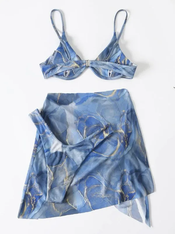 Women's Sexy Marble Tie Dye Bikini With Matching Sarong