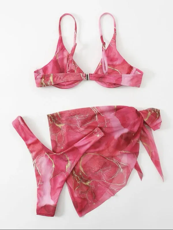 Women's Sexy Marble Tie Dye Bikini With Matching Sarong