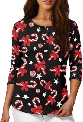 YEXIATODO Boat Neck Plus Size Tops for Women 3/4 Sleeve with Button Casual Trendy Cloth